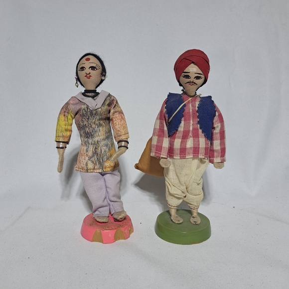 Other - Vintage 1950s Handmade Wooden / Cloth Indian Dolls - Set Of 2